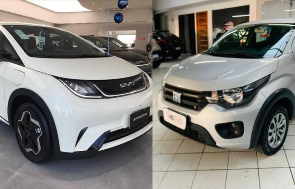 Comparativo visual entre um carro elétrico moderno e um carro a combustão clássico, representando a durabilidade e manutenção de ambos.